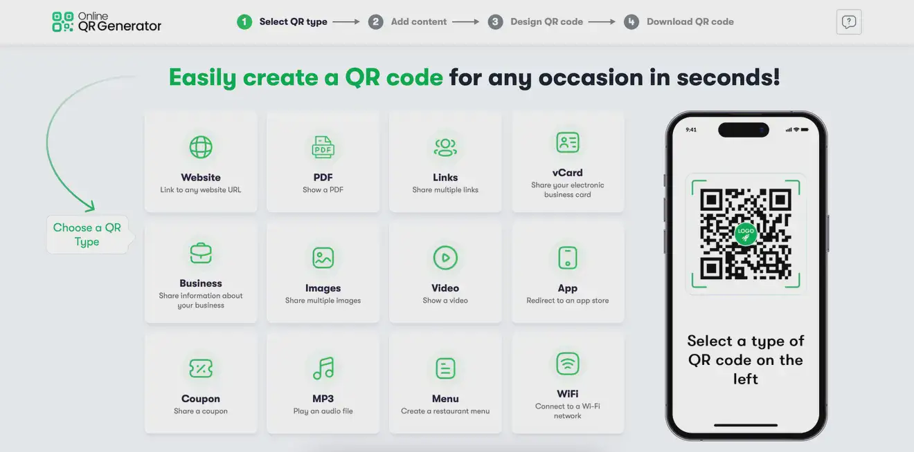 Скриншот сайта сервиса QR Code Generator © Online QR Generator