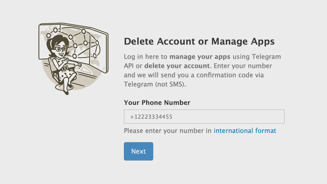 Удаление акаунта Telegram на компьютере
