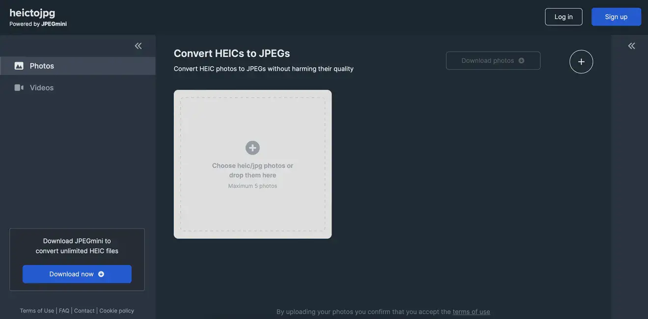 Скриншот интерфейса онлайн-конвертера heictojpg
