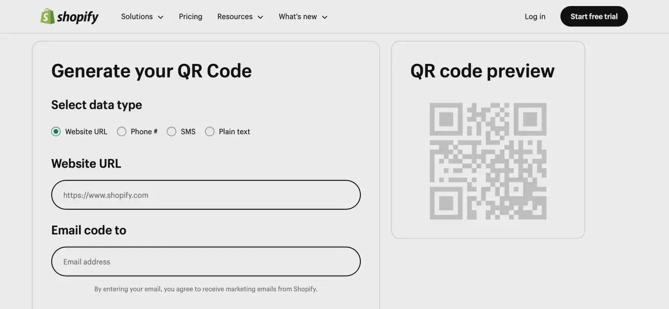 Скриншот сайта сервиса QR Code Generator © Shopify