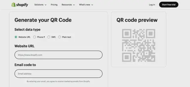 Скриншот сайта сервиса QR Code Generator © Shopify