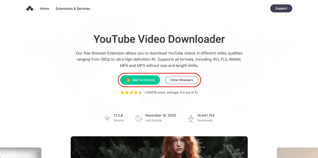 Скриншот сайта расширения YouTube Video Downloader