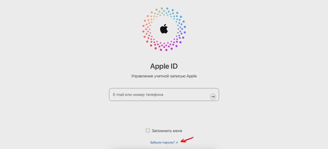 Скриншот сайта Apple ID